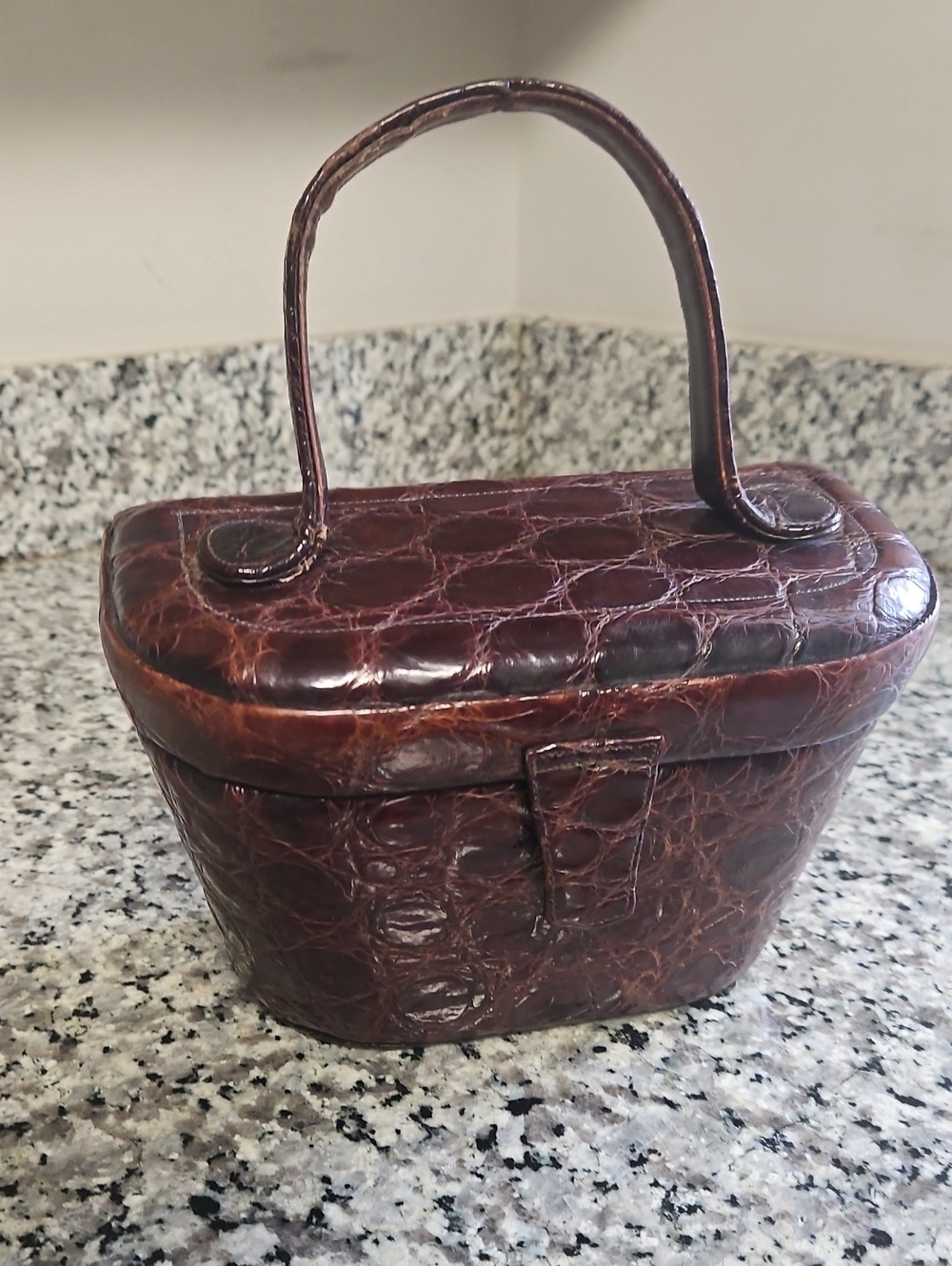 Vintage 1950s Palizzio Brown Genuine Crocodile Alligator Box Purse Handbag